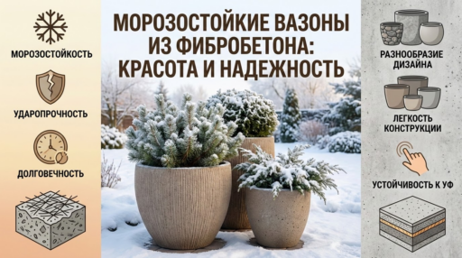 Морозостойкие уличные вазоны и кашпо из фибробетона: особенности и преимущества