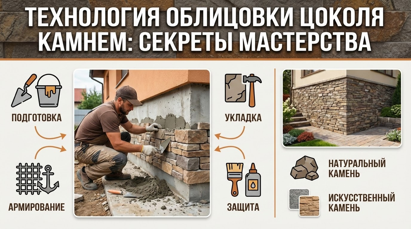 Особенности технологии облицовки цоколя дома камнем