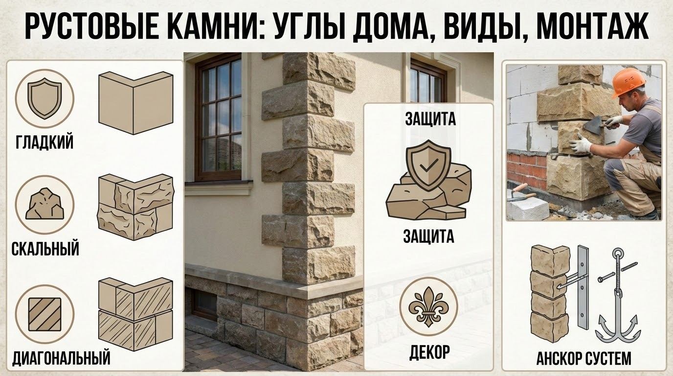 Рустовые камни (руст) для отделки углов дома: виды, функции и особенности монтажа