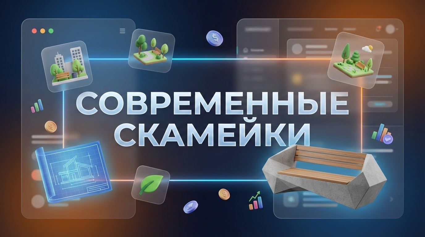 Современные скамейки из фибробетона: решения для парков и частных территорий